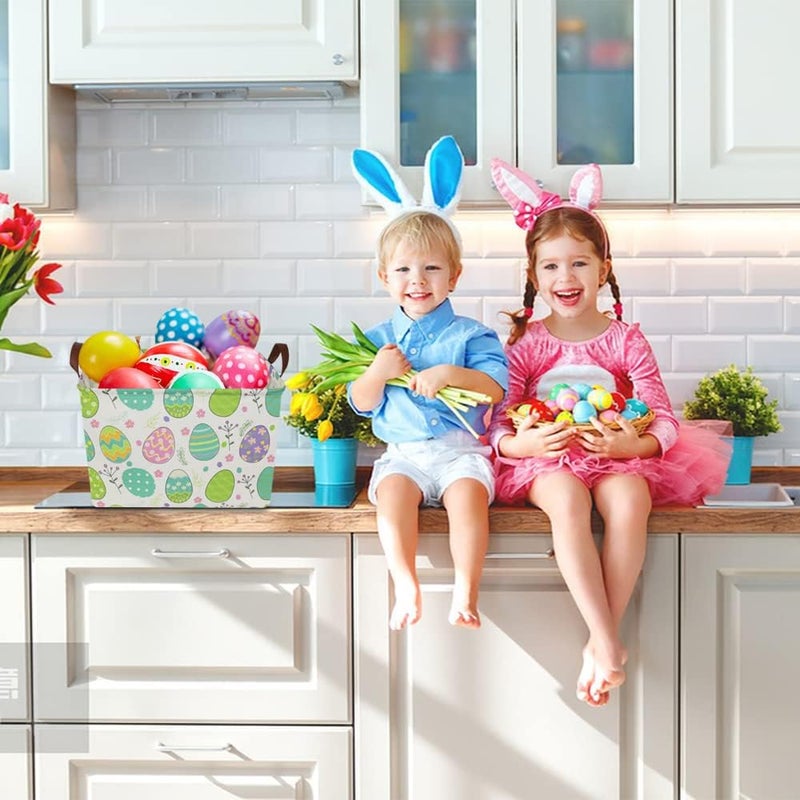 NTAOHAMPER Large ,Empty,Rectangular Colerful Eggs Basket for Boys and Girls Gift,Kids Toy Storage Bin with Hand Painted easter eggs,Baby Room Decor (Easter Basket) - Image 3